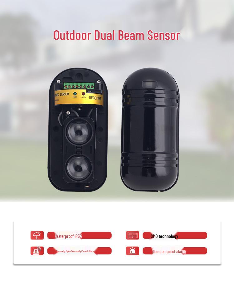 Dual-Beam Infrared Perimeter Alarm - Outdoor Security Anti-Theft Device with Easy Installation
