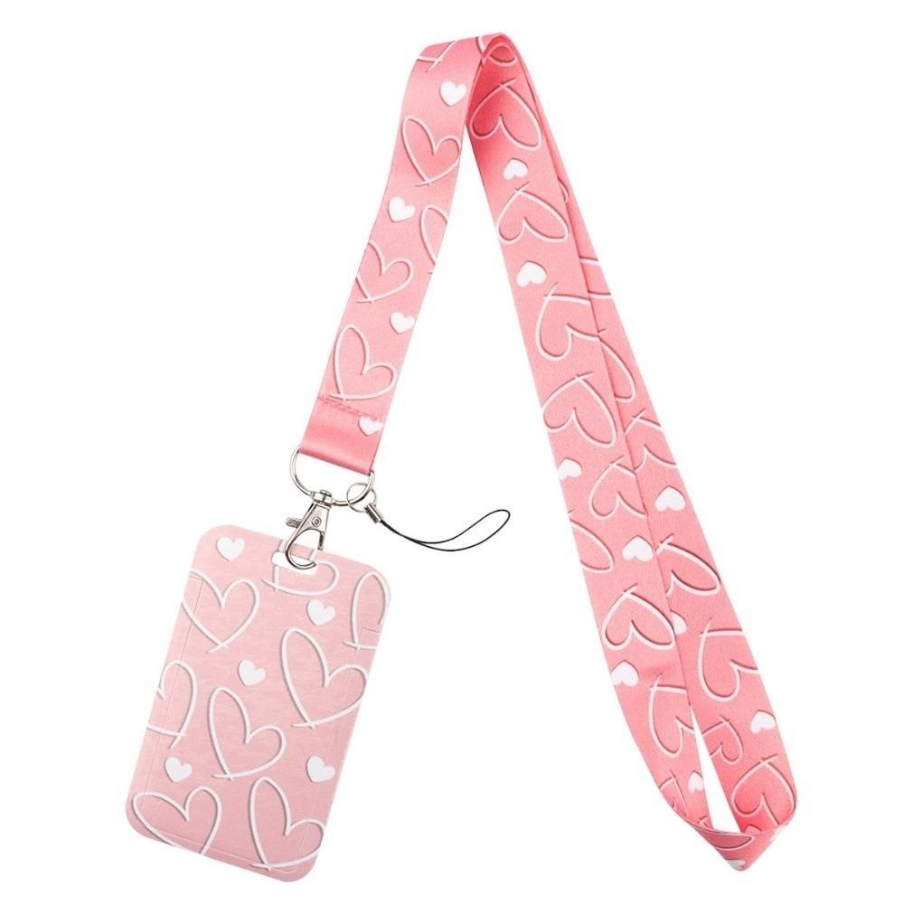 Pink Key Lanyards Heart Neck Strap Keyring Accessories Heart Credential Holder Gifts