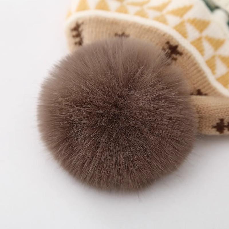 Осенне-зимняя вязаная шапка с помпоном и защитой ушей для младенцев - Унисекс