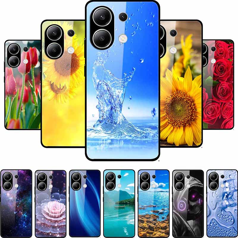 Стеклянный чехол для Xiaomi Redmi Note 13 Чехол Мягкий бампер Закаленное стекло Жесткая задняя крышка Для телефона Redmi Note 13 Pro Чехол Funda Coque