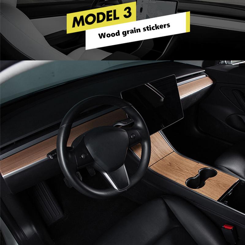 Наклейка на центральную панель управления для Tesla Model 3 2017-2020 гг., автомобильные аксессуары с текстурой под дерево, защитная внутренняя часть, модель Three