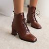 Plus Size Square Toe Thick Heel Lace-Up Boots Korean Version Of Casual Style Women's Ankle Boots Autumn New Cheap Shoes