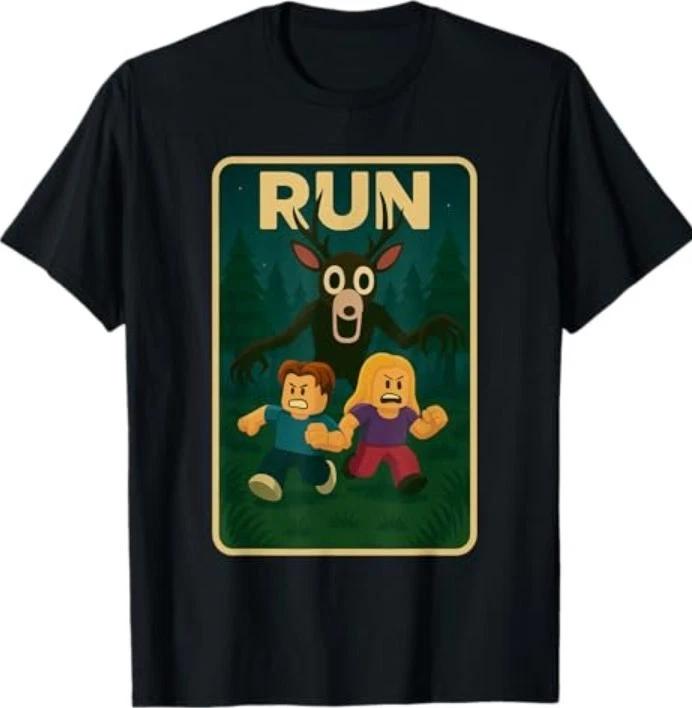 Run - 99 Nights Halloween Gamer Deer in The Forest Meme T-Shirt