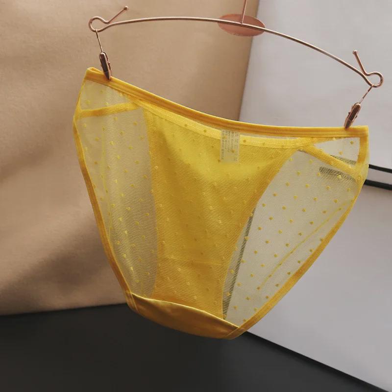 Большие сексуальные бесшовные сетчатые трусики с низкой талией для женщин - шелковистый атлас с хлопковой промежностью