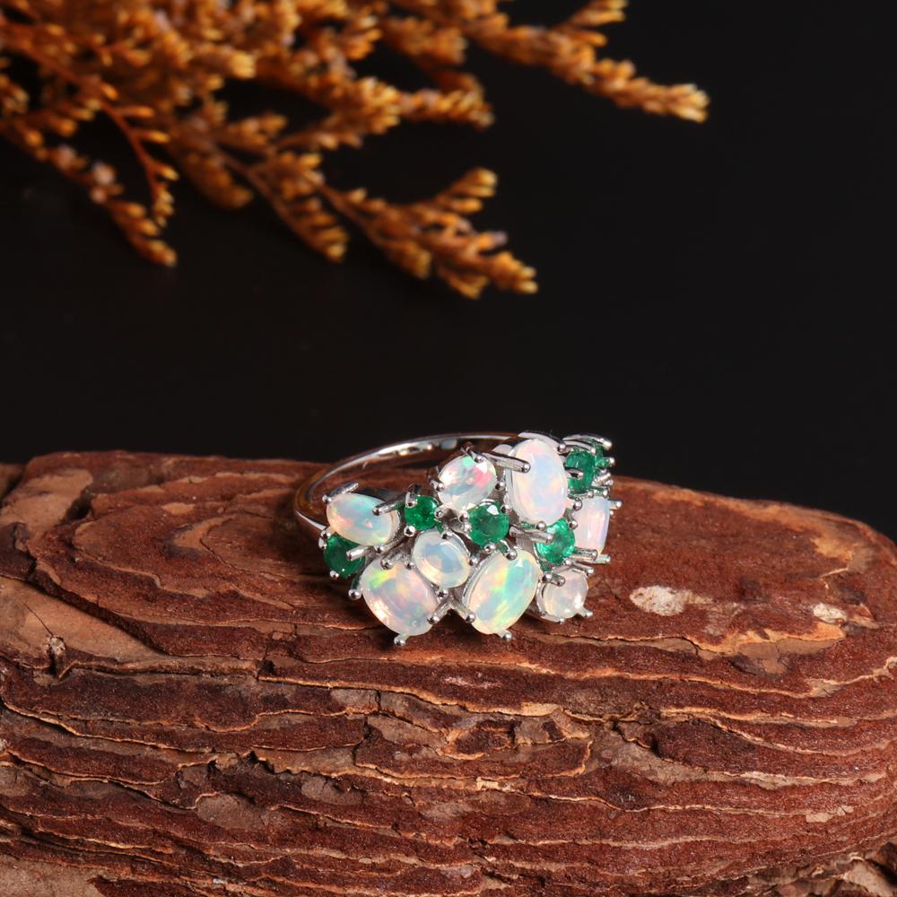 New Design Fancy Opal Emerald Jewelry Set Natural Gemstone 925 Sterling Silver Ring Clasp Earring Women Nice Gift
