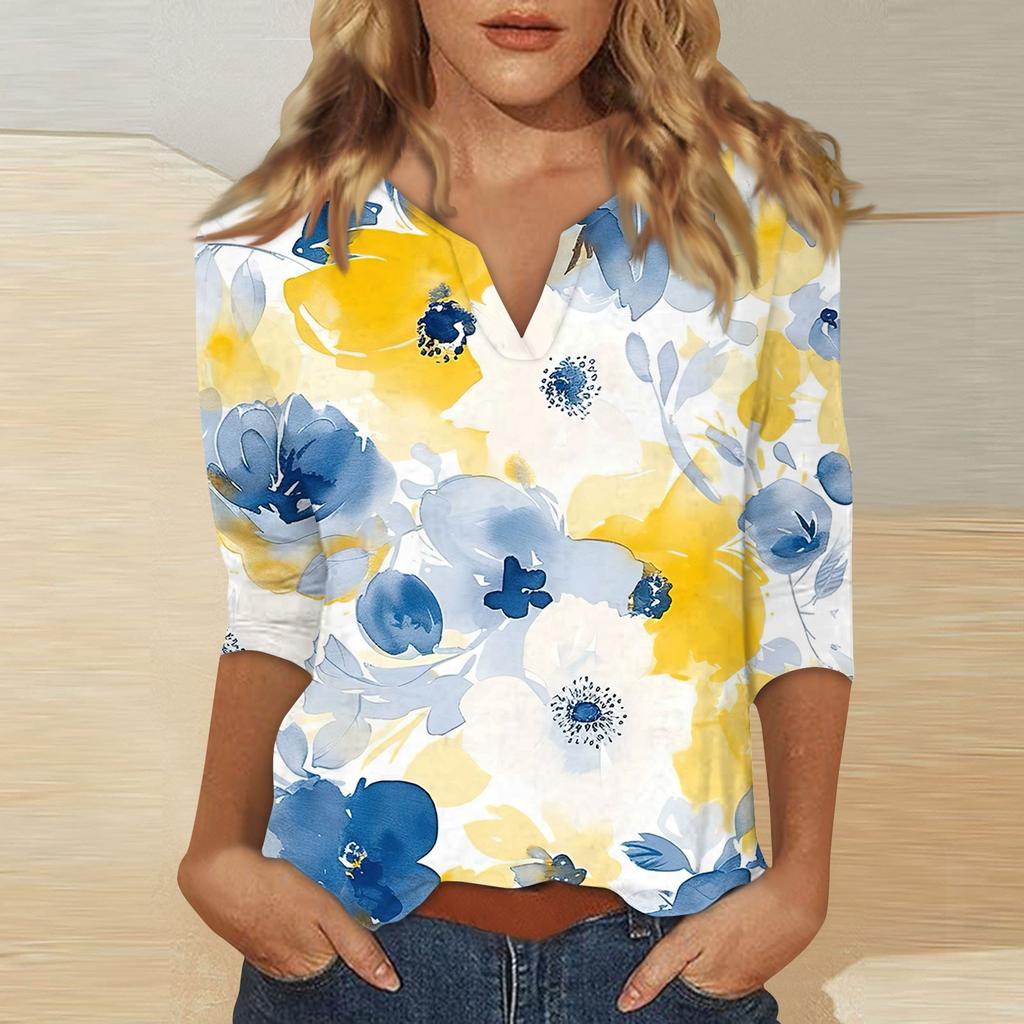 Women's Stand Collar 3/4 Sleeve Printed Top T-shirt