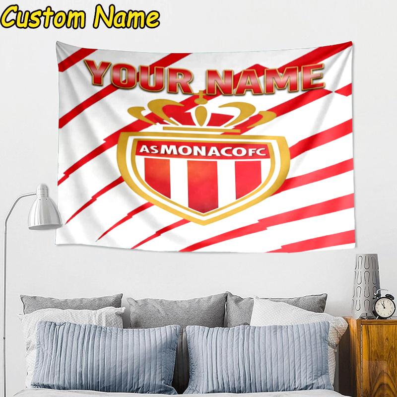 Custom Name As Monaco Fc Crest Tapestry Accessories for Bedroom,Livingroom, dormitory Room Wall Hanging Decor, Fan Birthday Gifts