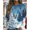 New Women's T-shirt with Christmas Tree Print Patterns Round Neck Pullover Top Cute Style Long Sleeved T-shirt Women's New Style