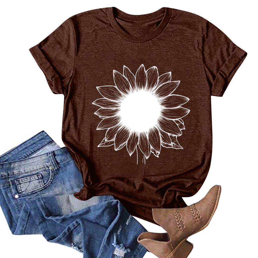 Women's Fashion Casual Printed Round Neck Pullover Short Sleeve T-Shirt Top