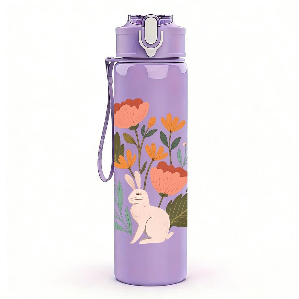 1PC Wild Flower Bouquet 750ml Color Plastic Sports Water Bottle Leakproof Flip Straw Lid Suitable for Sports Office Home Use