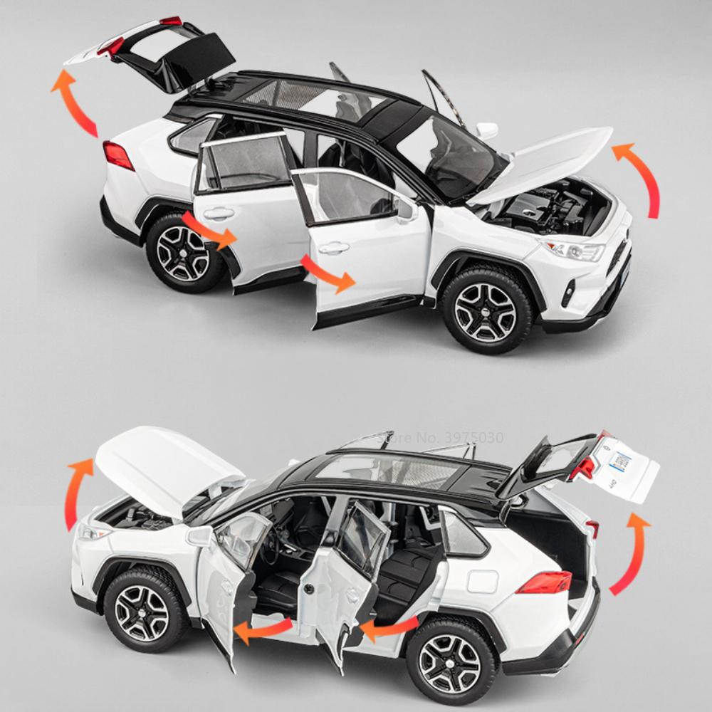 1/22 Toyota RAV4 SUV Alloy Diecast Model Car Toy 6 Doors Can Be Opened Pull Back Sound and Light Vehicle Toys Collectibles Gifts