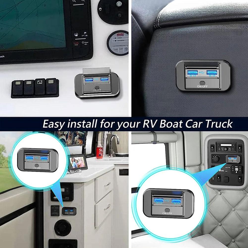 Быстрая зарядка PD Type C, два порта USB, автомобильное зарядное устройство, адаптер розетки 12 В/24 В, USB-панель питания с переключателем для морских мотоциклов