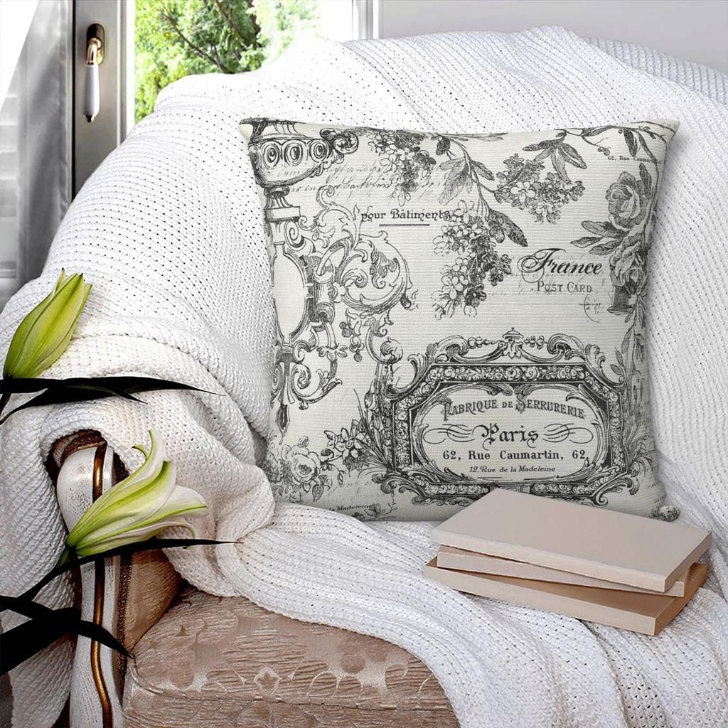 French Paris Floral Square Pillowcase Polyester Linen Velvet Creative Zip Decorative Throw Pillow Case Bed Cushion Cover