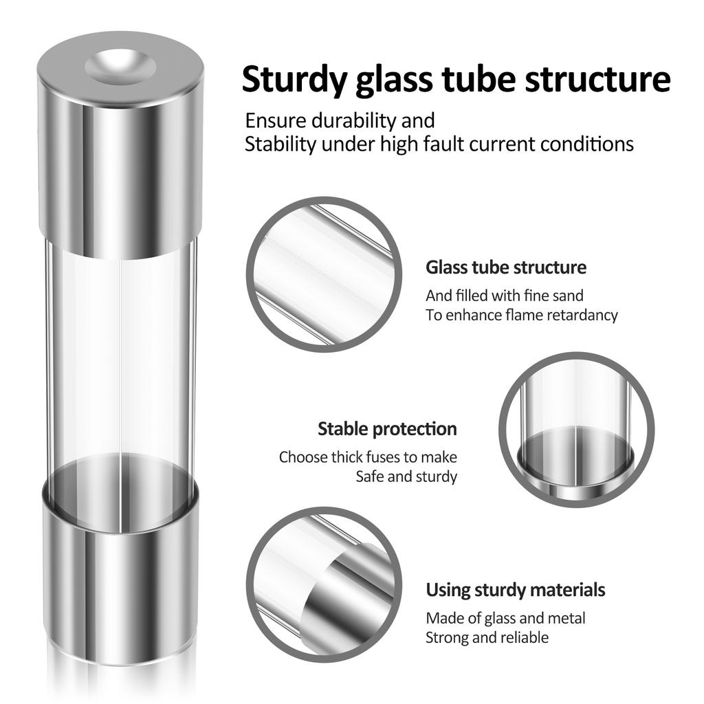 360Pcs Fast Blow Glass Fuses Assortment Kit 24 Values Auto Fuses Assortment Kit 5x20mm  6x30mm Glass Tube Fuses for Power Socket