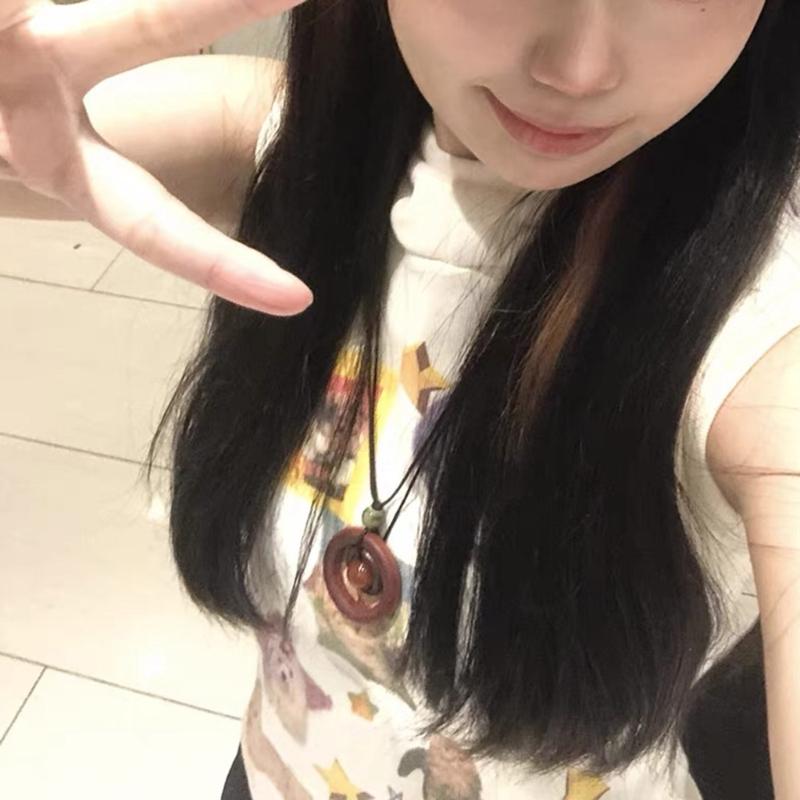 Деревянное Круглое Кольцо Подвеска Ожерелье Регулируемая Длинная Цепочка для Свитера Винтажное Ручной Работы Ожерелье-Ошейник Заявление Ювелирное Изделие