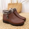 Winter Mother Cotton Shoes Plus Velvet Warm Flat-bottomed Short Boots Leather Shoes Soft-soled Non-slip Middle-aged Women's Shoes