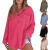 Women Walf Cheks Knit Top Shirts Long Sleeve V Neck Solid Color Casual Tunics Tops