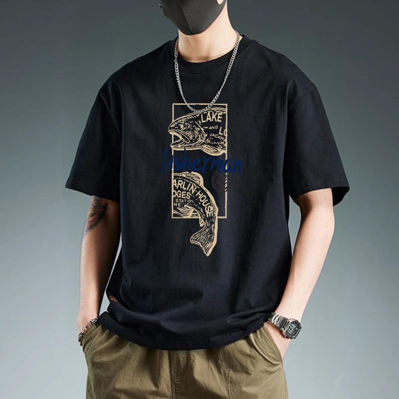 American Street Style Short Sleeved T-shirt for Men Loose Versatile Summer New Half Sleeved Trendy Brand Five Quarter Sleeved T-shirt