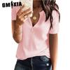 Women's Fashion Casual Summer Solid Color Print Short Sleeve V-Neck Blouses & Shirts