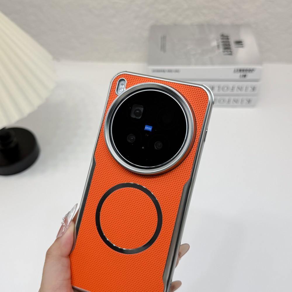 Чехол для VIVO X300 Ultra X200 Pro Mini, Магнитная беспроводная зарядка, Жесткий ПК корпус, Ударопрочный, Защитная задняя крышка из веганской кожи
