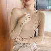 Button Up Semi High Neck Sweater Women's Base Sweater Autumn and Winter New Korean Version Pullover Slim Fit Knit Sweater