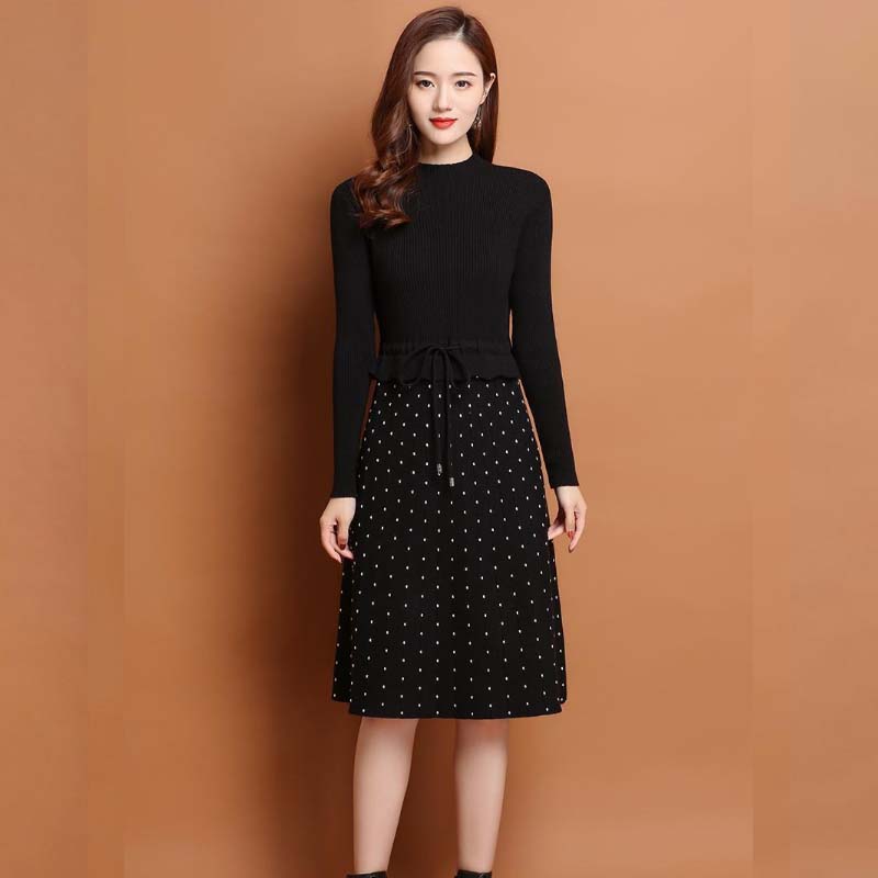 Женский весенне-осенний модный теплый свитер, темпераментная рубашка средней длины для самостоятельного выращивания, трикотажное платье