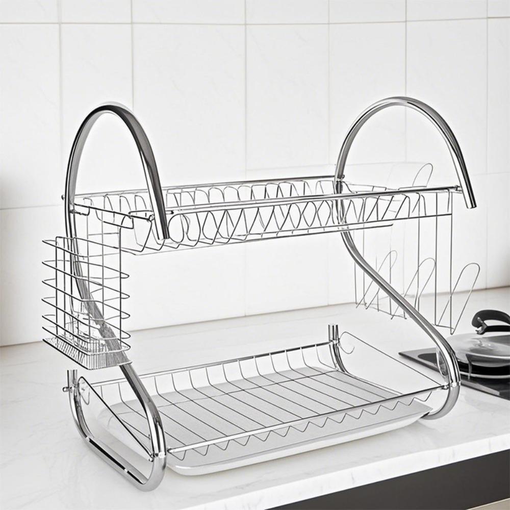 Stable S-Shaped Dish Drainer Space-saving Tableware Holder Shelf Dish Drying Rack Countertop