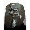 Funny Animal Design Retro Men 3D Printing Street Casual Daily Gray Long Sleeved Round Neck Shirt Spring And Autumn Clothing