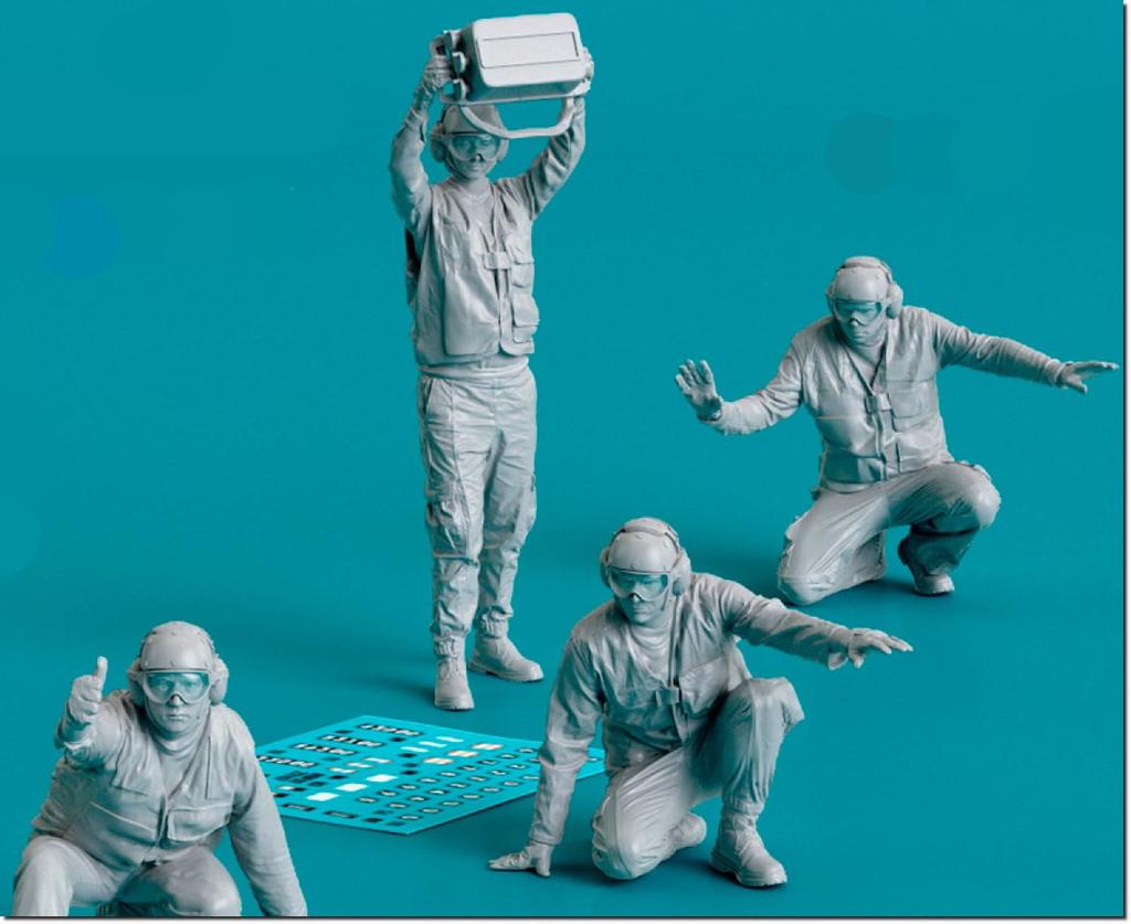 Reskit Авианосец Команда технического обслуживания самолетов Самолет Поза правого борта 4 фигуры Набор для 3D-принтера 1/32 RSKF32-0047