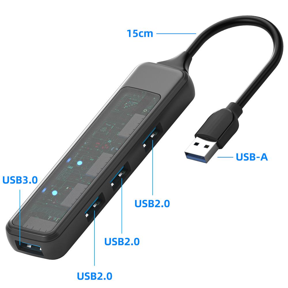 FONKEN 5 в 1 прозрачный 3,0 USB-концентратор типа C высокоскоростной мульти-разветвитель USB 2,0 адаптер SD/TF-карты для настольного ноутбука