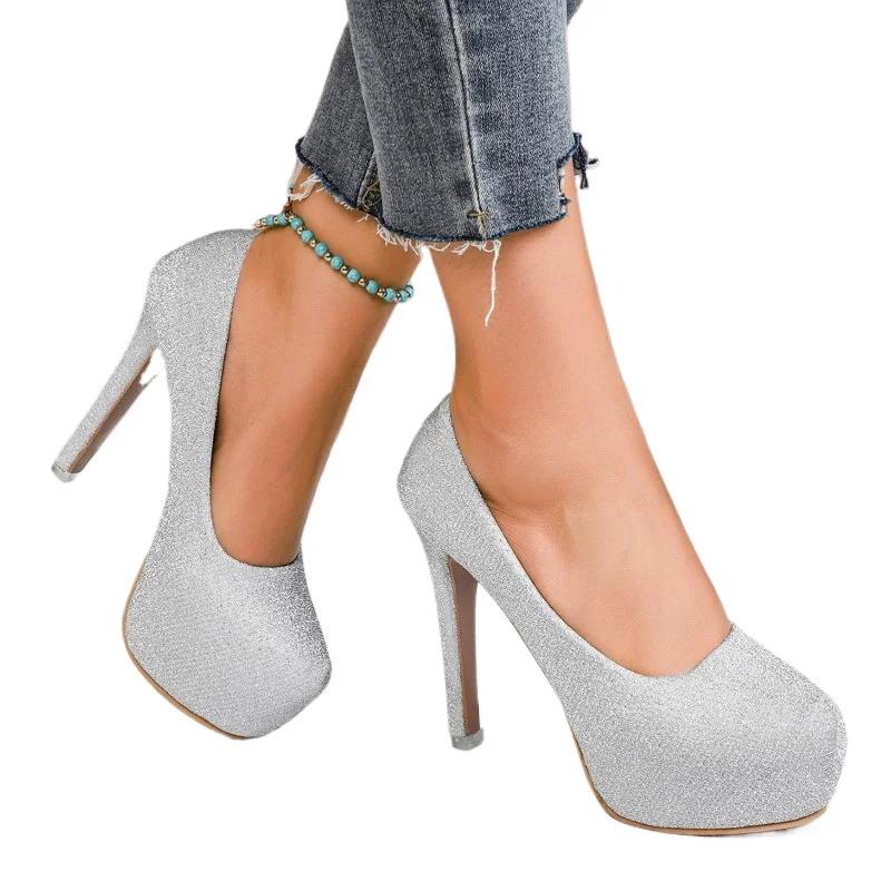 Мода 2025 Новая женская обувь Неглубокие женские туфли на высоком каблуке Модные туфли с круглым носком Большого размера Банкет Бестселлер Сексуальная супервысокая обувь для женщин