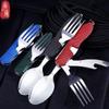Foldable 3-in-1 Spoon Cutlery Opener Stainless Steel Four Feature Folding Pocket Cutlery Kit Outdoor Cutlery Set