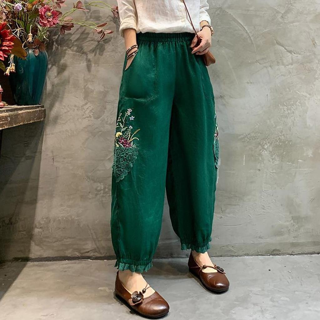 Женские повседневные брюки, удобные эластичные дышащие брюки из хлопка и льна в стиле Харадзюку, свободные брюки в корейском стиле