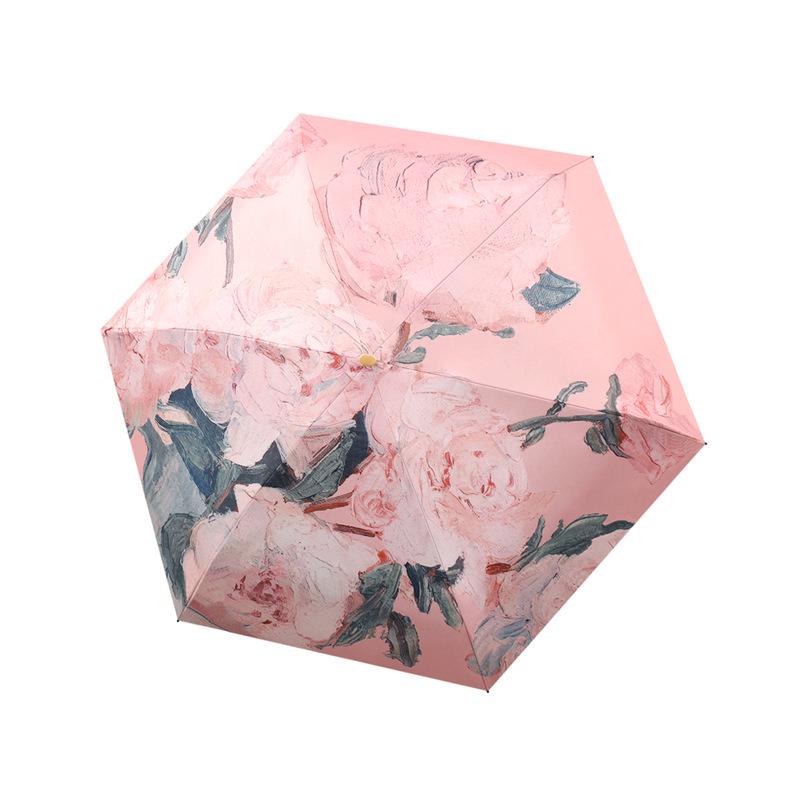 Oil Painting Capsule Umbrella: Five-Fold Mini, Sunny and Rainy Dual-Use, Sunscreen Sunshade with Print Logo