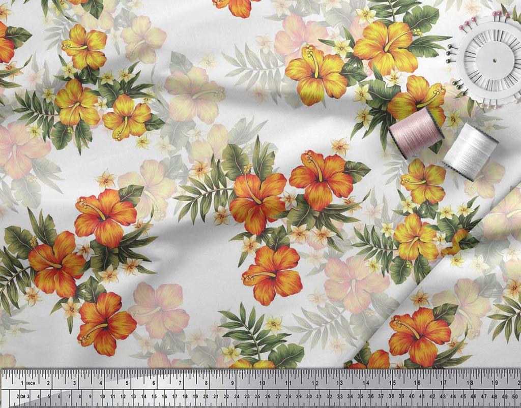 Soimoi Японская креп-сатиновая ткань с цветочным принтом и листьями, тропическая ткань, принты по метрам, 42 дюйма