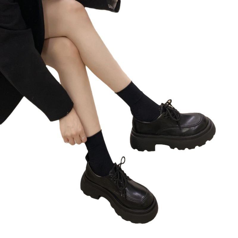 Женские туфли из мягкой кожи на толстой подошве, британский стиль, весна-осень, новый стиль, белые туфли с круглым носком, подходящие друг другу в японском стиле, тонкие туфли