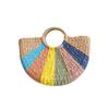 Bohemian Women Beach Bag Colorful Half Round Bucket Bag Handmade Straw Woven Rattan Handbag