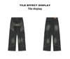 American Retro Distressed Wide-Leg Jeans with Pentagram Design and Big Pockets for Men