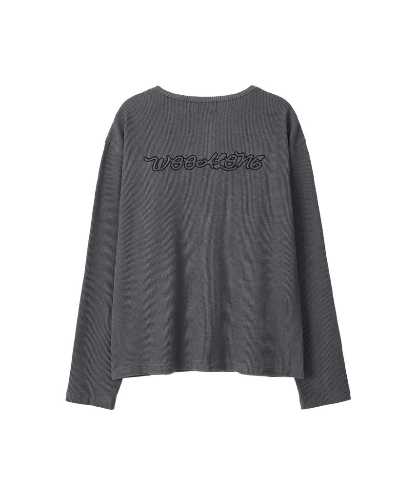 Uallong Многослойная свободная вафельная футболка-henley с длинным рукавом - Выцветший уголь