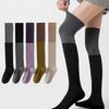 Japanese Academy Style Black & Gray Over-the-Knee Striped Slimming Socks for Women - Autumn/Winter