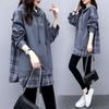 Spring and Autumn Women Casual Fake Two Piece Hoodies Sweatshirts Fashion Plaid Shirt Loose Pullover