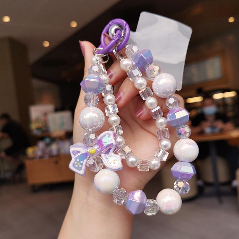 Mobile Phone Lanyard Short Style Wrist Strap Bow Knot Handmade Beaded Bracelet Pendant Lanyard Anti-Lost Wide Wrist Strap