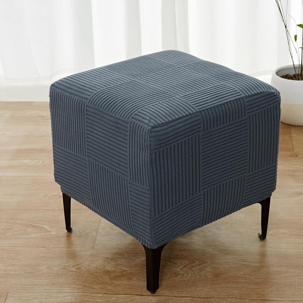Jacquard Velvet Ottoman Dust Protector Elastic Fabric Wrap Stool Slipcover Hotel Room Furnishing