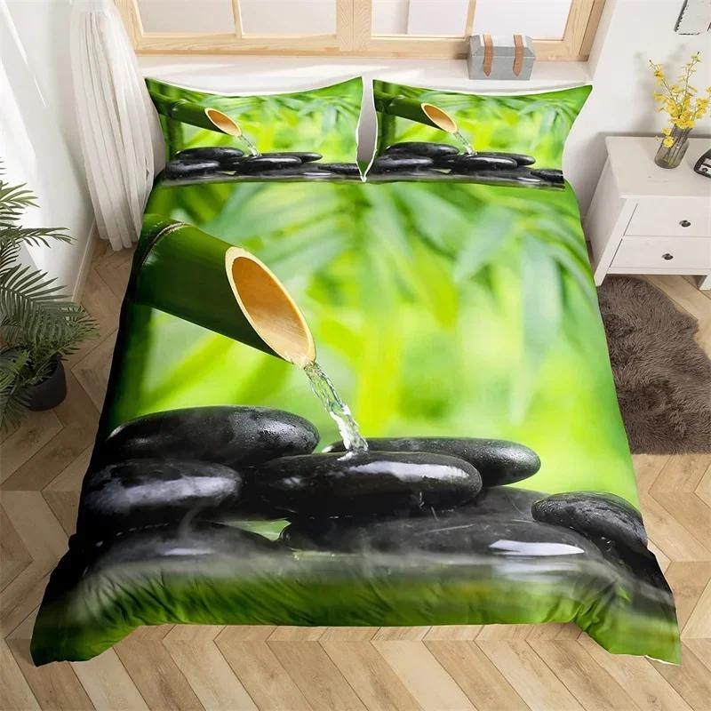 Пододеяльник Zen Stones Бамбук Фаленопсис Комплект постельного белья Медитация Покрывало из микрофибры Спокойная природа Художественное произведение Покрывало