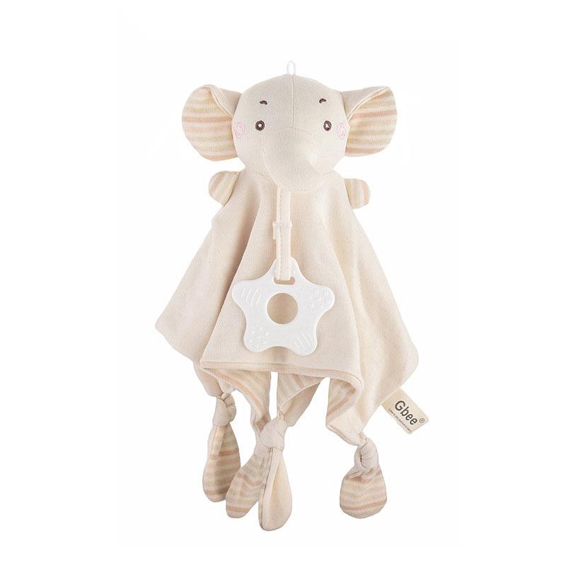 Baby Cartoon Early Education Organic Cotton Soft Animal Ringing Toothed Gum Water Towel Soothing Doll