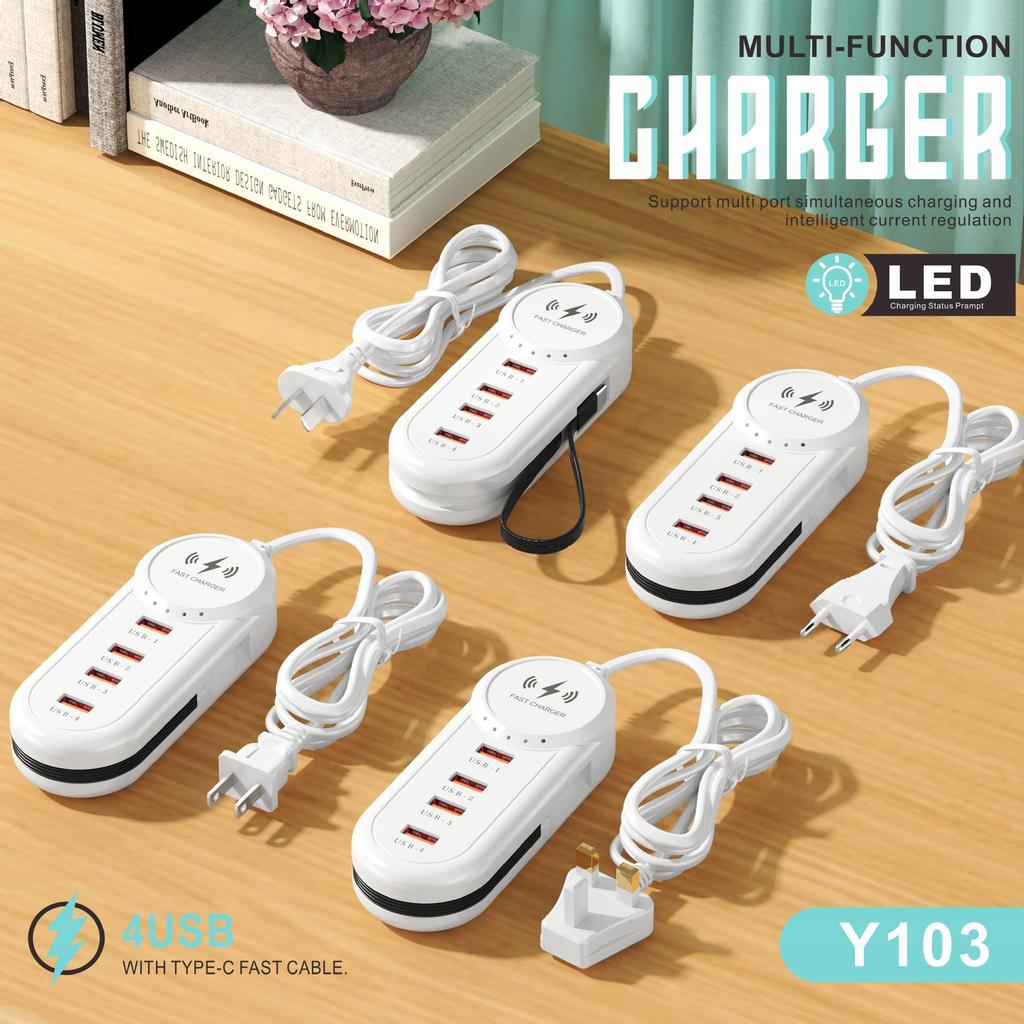 Многопортовое зарядное устройство Android с двойным USB и Type-C удлинителем
