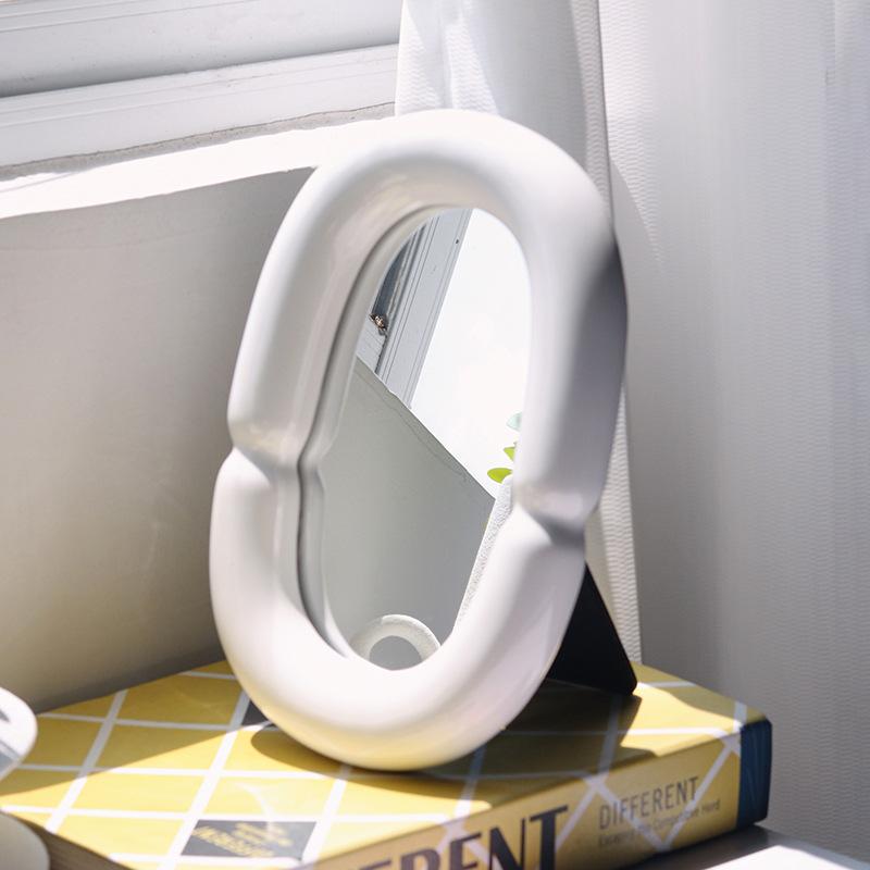 Nordic Style Makeup Mirror Ornaments Model Room Bedroom Dressing Table Desktop Decoration Mirror Simple Home Soft Decorations