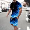 Новый мужской спортивный костюм с круглым вырезом и коротким рукавом с 3D-принтом, модная повседневная футболка, шорты на шнурке, комплект из двух предметов, лето