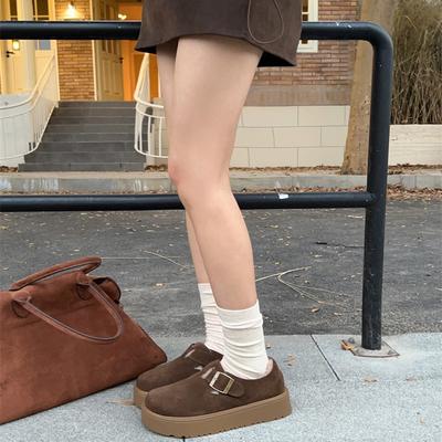 Ботинки Boken на толстой подошве с увеличением роста женские осень-зима 2025 новые бархатные лоферы на одной педали ретро повседневные теплые хлопковые туфли