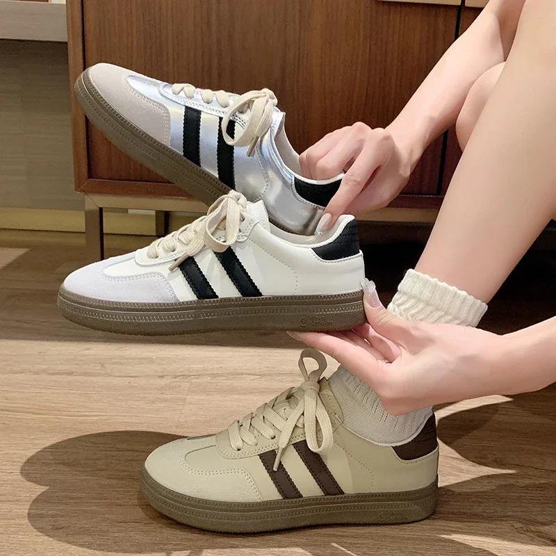 Модные новые женские кроссовки весна осень мода вулканизированная обувь для активного отдыха повседневные спортивные кроссовки для девочек люксовый бренд на шнуровке балетки